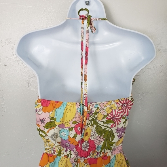 Liberty of London XS Colorful Floral Halter Dress Midi Boho Retro Multicolor - Picture 8 of 8
